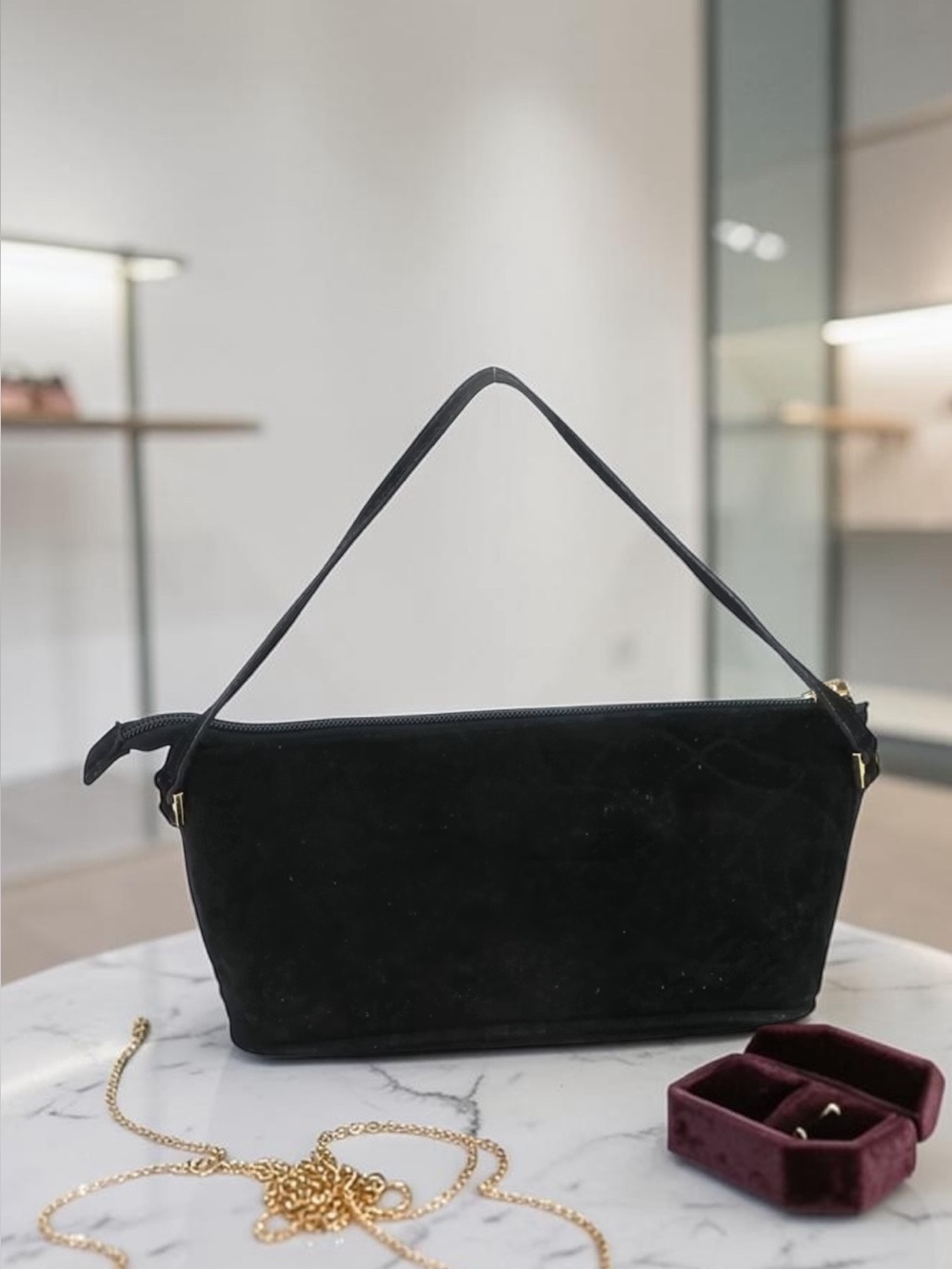 Tanner Italy Black Velvet Baguette Shoulder Bag Y2K Evening Purse Made in Italy